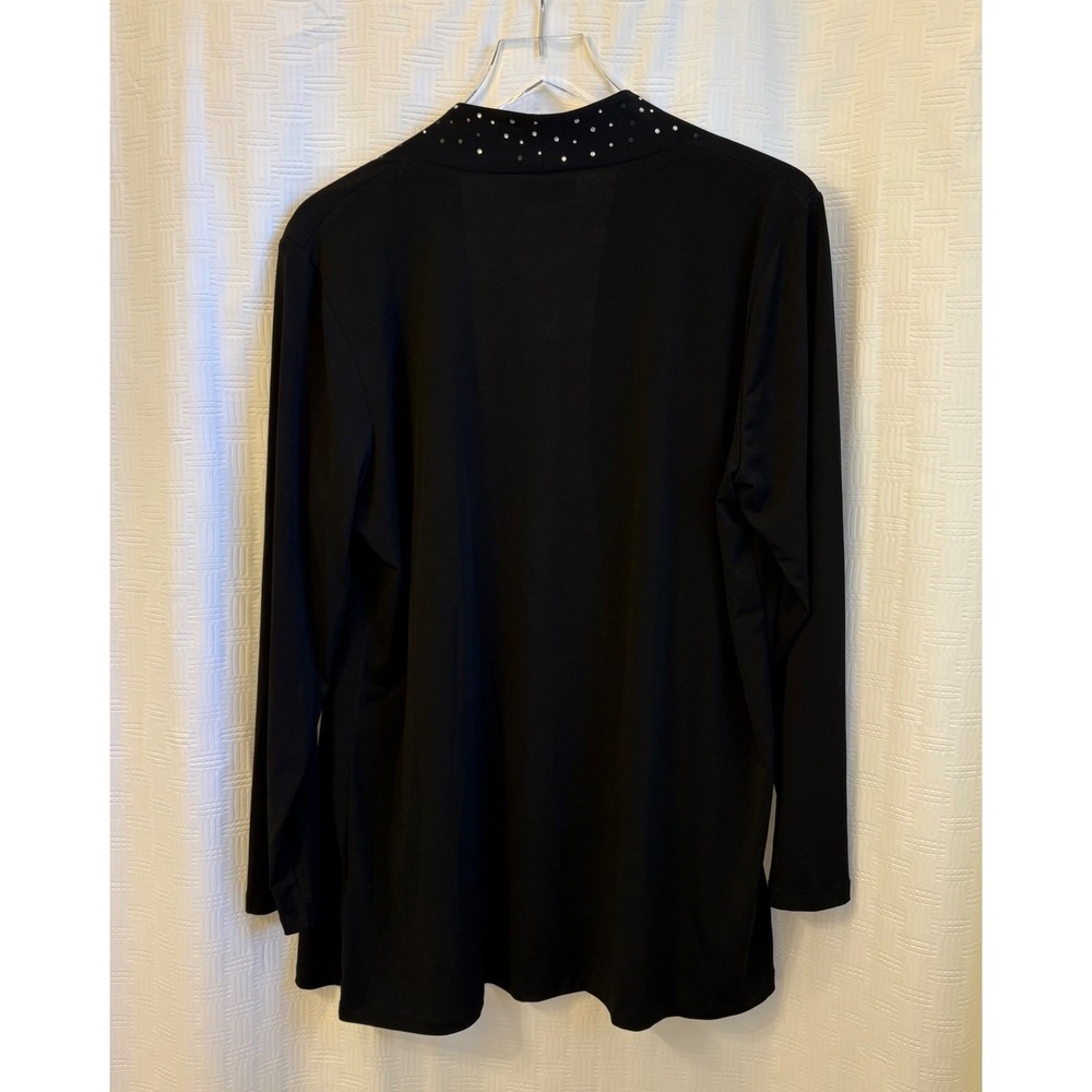 Quacker Factory Black Rhinestone Trim Open‎ Front Cardigan Sweater Womens Large - Picture 3 of 6